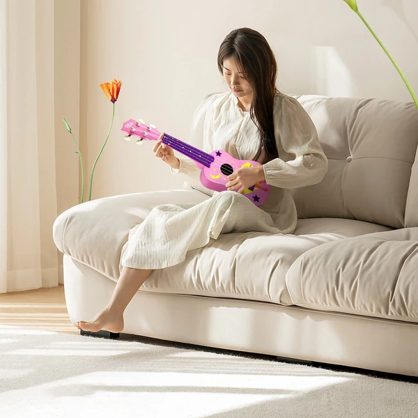 MU2110 21 hüvelykes gyerek Ukulele 12-es fogólappal és tartós fehér nylon húrokkal, teljes fa hordótesttel, 1 csákóval - Pink