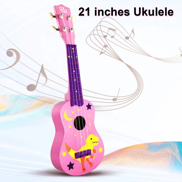 MU2110 21 hüvelykes gyerek Ukulele 12-es fogólappal és tartós fehér nylon húrokkal, teljes fa hordótesttel, 1 csákóval - Pink