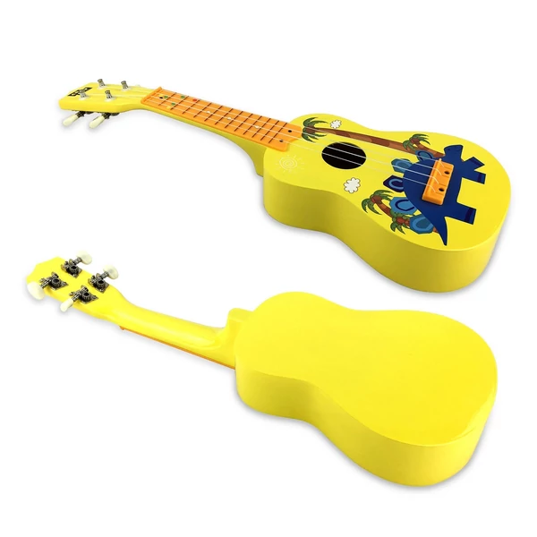 MU2110 21 hüvelykes gyerek Ukulele 12-es fogólappal és tartós fehér nylon húrokkal, teljes fa hordótesttel, 1 csákóval - Sárga
