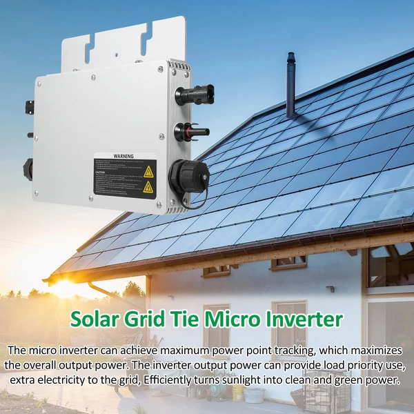 WVC-600 napelemes rácsos mikroinverter, 600 W-os vízálló IP65 MPPT DC22-50V PV bemenet AC220V kimenet, EU csatlakozó