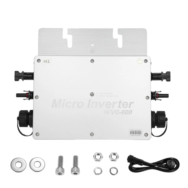 WVC-600 napelemes rácsos mikroinverter, 600 W-os vízálló IP65 MPPT DC22-50V PV bemenet AC220V kimenet, EU csatlakozó