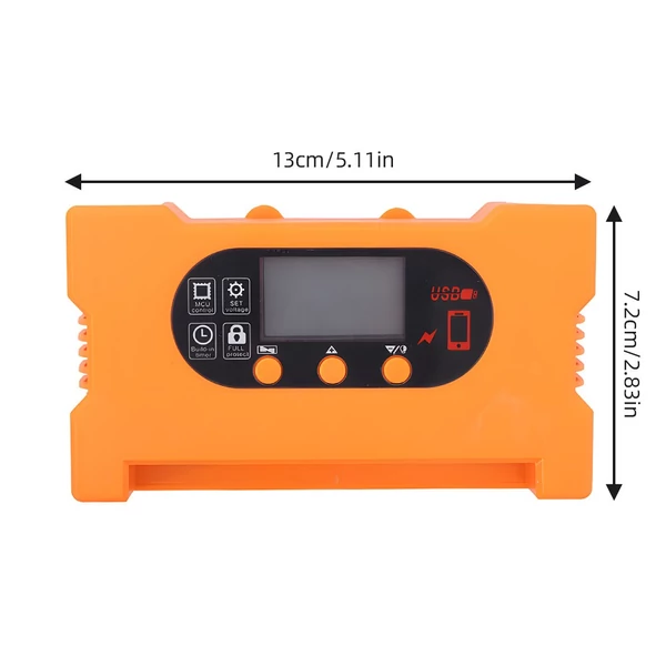 Napelemes töltésvezérlő 12V/24V intelligens szabályozó kettős USB / Type-C porttal, OLED kijelzővel, PWM - Narany, 40A