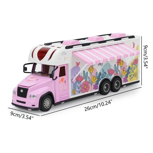 2,4 GHz-es távirányítós autó zenei lámpákkal és mini kempingbútorokkal, elektromos szimulációs lakóautó-modelljáték - Pink