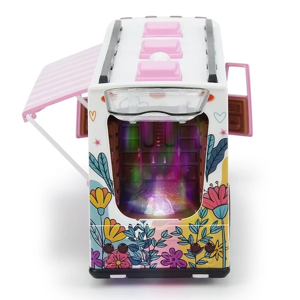 2,4 GHz-es távirányítós autó zenei lámpákkal és mini kempingbútorokkal, elektromos szimulációs lakóautó-modelljáték - Pink