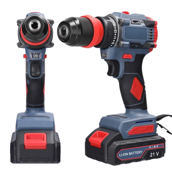 21 V 2 az 1-ben lítium fúró elektromos csavarhúzó 55 Nm nyomatékú kefe nélküli motor (2 akkumulátor)