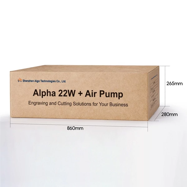 Algolaser Alpha 22W lézergravírozó automatikus légszivattyúval, 20000 mm/perc sebességgel