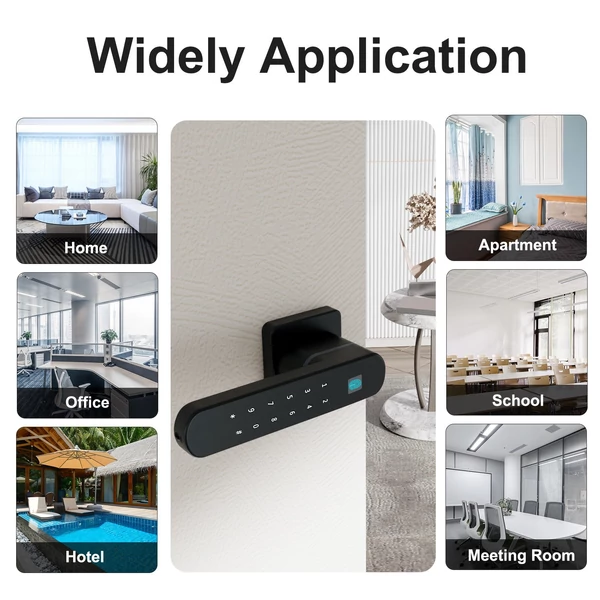 Intelligens ujjlenyomatos ajtózár fogantyúval 4 az 1-ben kulcs nélküli Tuya APP kulcsjelszó - Fekete