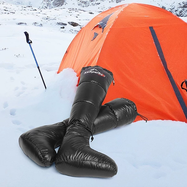 Kamperbox Winter Down töltött csizma, meleg puha szélálló tárolótáskával kempingezéshez, hátizsákos hálózsák sátorhoz - Fekete