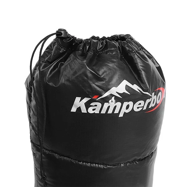 Kamperbox Winter Down töltött csizma, meleg puha szélálló tárolótáskával kempingezéshez, hátizsákos hálózsák sátorhoz - Fekete