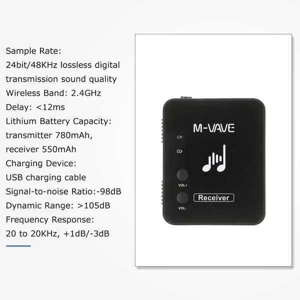 M-VAVE WP-10 2,4 GHz-es újratölthető adó + 5 db vevő