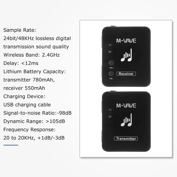 M-VAVE WP-10 2,4 GHz-es újratölthető adó + 5 db vevő