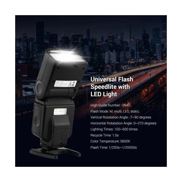 Andoer univerzális vaku Speedlite GN40 állítható LED-es töltőfény a fényképezőgépen lévő vaku konzollal