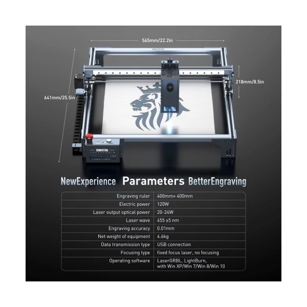 Swiitol C24 Pro 24W lézergravírozó hengerrel, 400x400 mm-es méhsejt munkaasztallal és 8 db magasított talpbetéttel