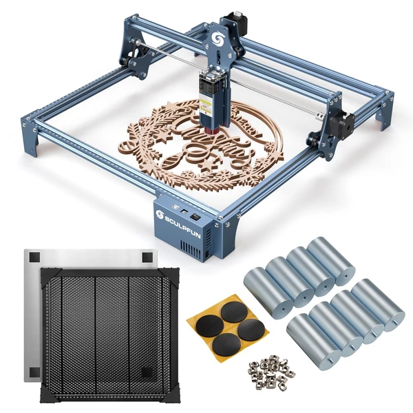 SCULPFUN S9 5W lézergravírozó 400x400 mm-es méhsejt munkaasztallal és 8 db magasított talpbetéttel