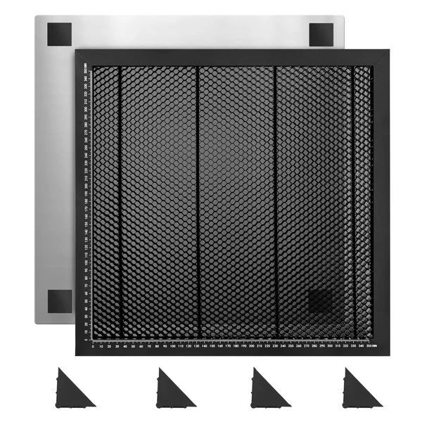 SCULPFUN S9 5W lézergravírozó forgó görgővel és 8 db magasított lábpárnával és 400x400 mm-es méhsejt munkaasztallal