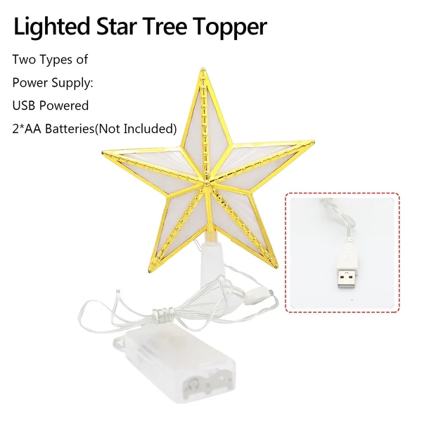 Karácsonyfa csúcs világító csillag USB és elemes LED