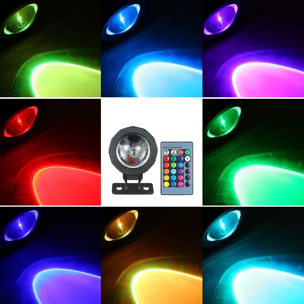 AC/DC 12V 10W RGB víz alatti könnyű merülőlámpa távirányítóval - Fekete