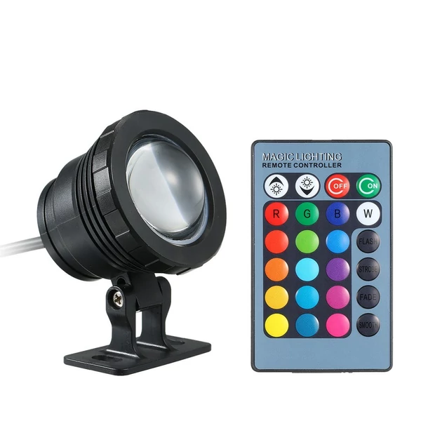 AC/DC 12V 10W RGB víz alatti könnyű merülőlámpa távirányítóval - Fekete