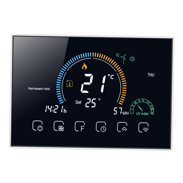 Intelligens programozható termosztát 5+1+1 hat periódusos hangalkalmazás vezérlés háttérvilágítás LCD víz-/gázkazán fűtés (95-240V) - Fekete, Wi-Fi -vel