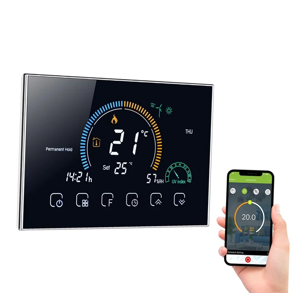 Intelligens programozható termosztát 5+1+1 hat periódusos hangalkalmazás vezérlés háttérvilágítás LCD víz-/gázkazán fűtés (95-240V) - Fekete, Wi-Fi -vel
