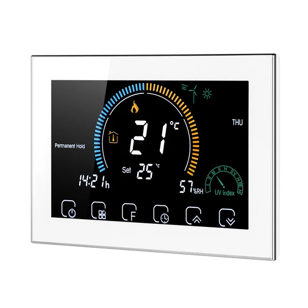 Intelligens programozható termosztát 5+1+1 hat periódusos hangalkalmazás vezérlés háttérvilágítás LCD víz-/gázkazán fűtés (95-240V) - Fehér, Wi-Fi -vel