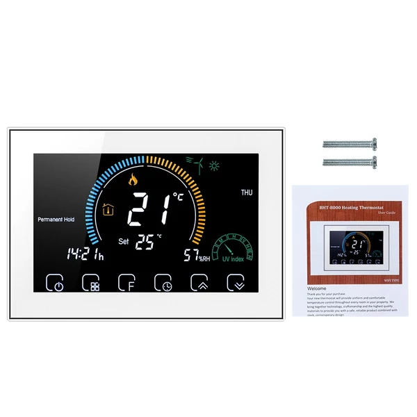 Intelligens programozható termosztát 5+1+1 hat periódusos hangalkalmazás vezérlés háttérvilágítás LCD víz-/gázkazán fűtés (95-240V) - Fehér, Wi-Fi -vel