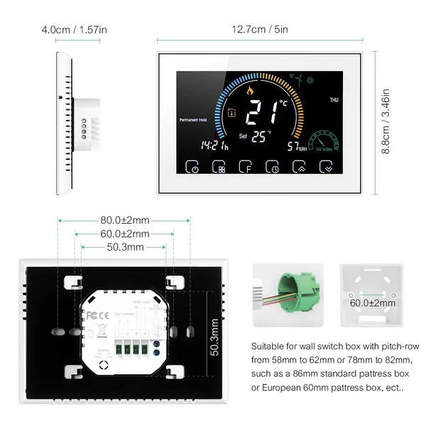 Intelligens programozható termosztát 5+1+1 hat periódusos hangalkalmazás vezérlés háttérvilágítás LCD víz-/gázkazán fűtés (95-240V) - Fehér, Wi-Fi -vel