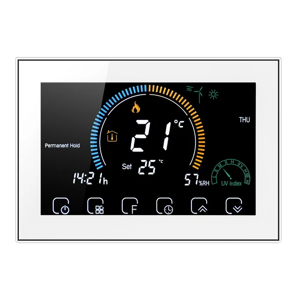 Intelligens programozható termosztát 5+1+1 hat periódusos hangalkalmazás vezérlés háttérvilágítás LCD víz-/gázkazán fűtés (95-240V) - Fehér, Wi-Fi -vel