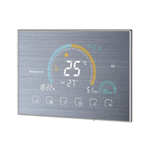 Intelligens programozható termosztát 5+1+1 hat periódusos hangalkalmazás vezérlés háttérvilágítás LCD víz-/gázkazán fűtés (95-240V) - Ezüst, Wi-Fi -vel