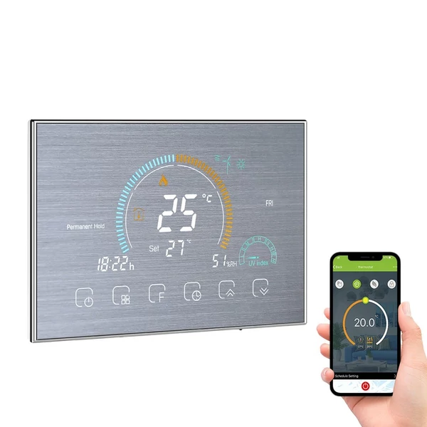 Intelligens programozható termosztát 5+1+1 hat periódusos hangalkalmazás vezérlés háttérvilágítás LCD víz-/gázkazán fűtés (95-240V) - Ezüst, Wi-Fi -vel