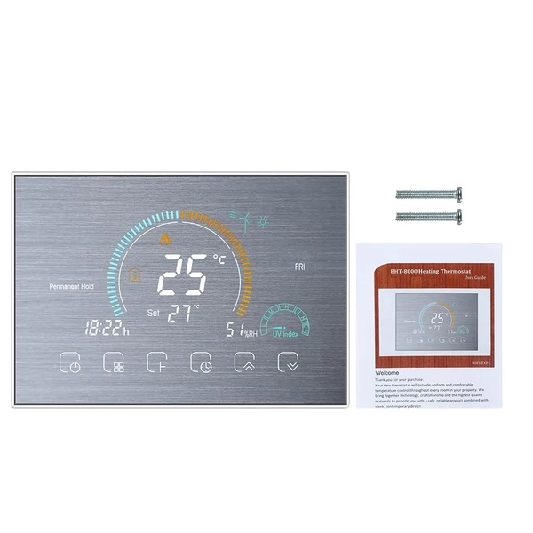 Intelligens programozható termosztát 5+1+1 hat periódusos hangalkalmazás vezérlés háttérvilágítás LCD víz-/gázkazán fűtés (95-240V) - Ezüst, Wi-Fi -vel