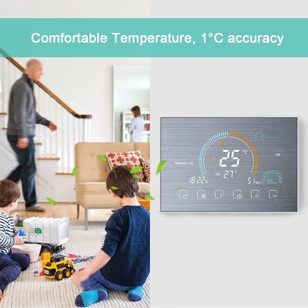 Intelligens programozható termosztát 5+1+1 hat periódusos hangalkalmazás vezérlés háttérvilágítás LCD víz-/gázkazán fűtés (95-240V) - Ezüst, Wi-Fi -vel