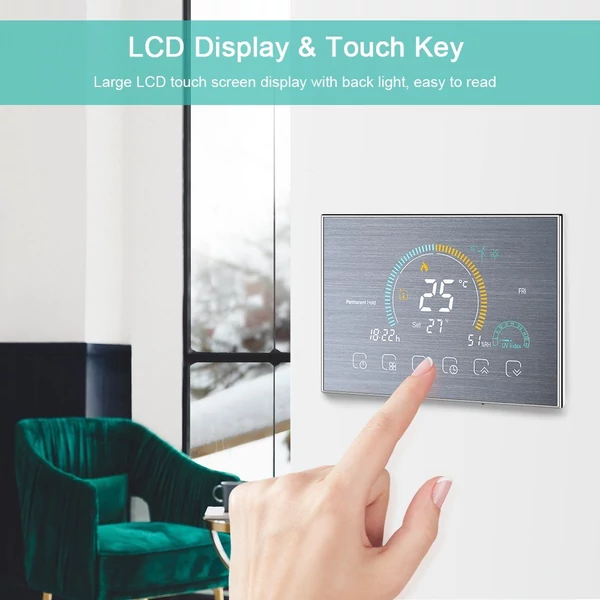 Intelligens programozható termosztát 5+1+1 hat periódusos hangalkalmazás vezérlés háttérvilágítás LCD víz-/gázkazán fűtés (95-240V) - Ezüst, Wi-Fi -vel