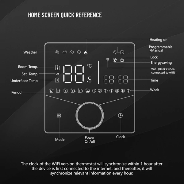 Intelligens Tuya digitális WiFi termosztát hetente programozható, gombos termosztát kompatibilis a Tmall Genie, Amazon, Google Home (elektromos fűtés) - Fekete