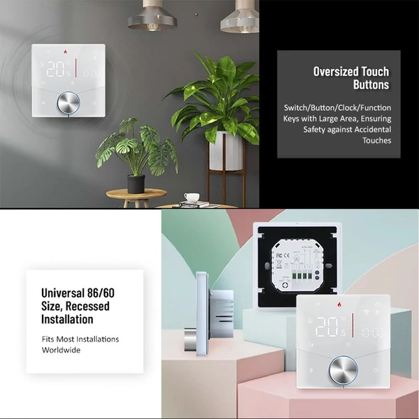 Intelligens Tuya digitális WiFi termosztát hetente programozható, gombos termosztát kompatibilis a Tmall Genie, Amazon, Google Home termékkel (vízgáz kazán fűtés) - Fekete
