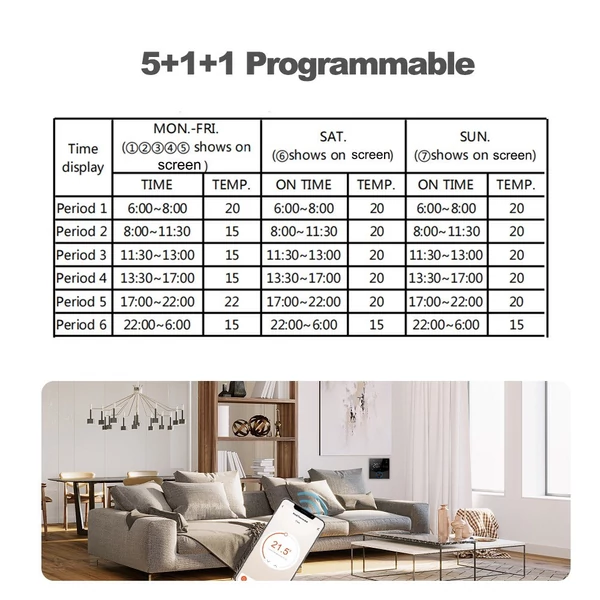 Intelligens Tuya digitális WiFi termosztát hetente programozható, gombos termosztát kompatibilis a Tmall Genie, Amazon, Google Home termékkel (vízgáz kazán fűtés) - Fekete