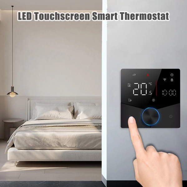 Intelligens Tuya digitális WiFi termosztát hetente programozható, gombos termosztát kompatibilis a Tmall Genie, Amazon, Google Home termékkel (vízgáz kazán fűtés) - Fekete