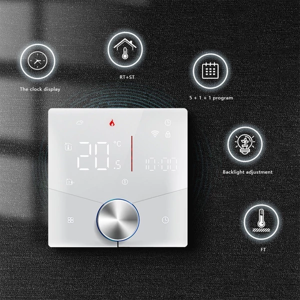 Intelligens Tuya digitális WiFi termosztát hetente programozható, gombos termosztát kompatibilis a Tmall Genie, Amazon, Google Home termékkel (vízgáz kazán fűtés) - Fekete