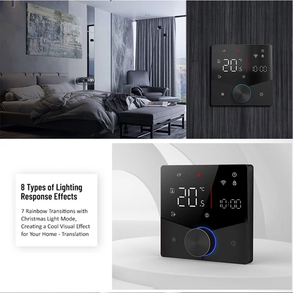 Intelligens Tuya digitális WiFi termosztát hetente programozható, gombos termosztát kompatibilis a Tmall Genie, Amazon, Google Home termékkel (vízgáz kazán fűtés) - Fekete