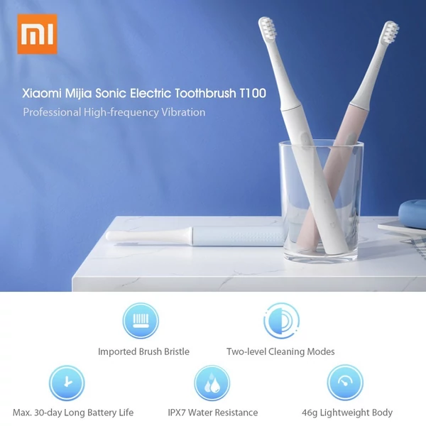 Xiaomi Mijia T100 Sonic elektromos fogkefe + 3 db/tétel csere fogkefefej