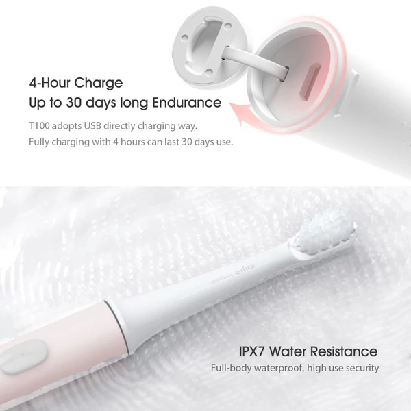 Xiaomi Mijia T100 Sonic elektromos fogkefe + 3 db/tétel csere fogkefefej