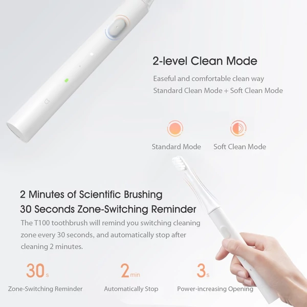 Xiaomi Mijia T100 Sonic elektromos fogkefe + 3 db/tétel csere fogkefefej