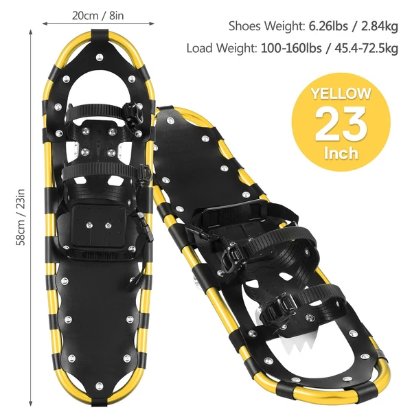 Hócipő túrabotokkal, lábszárvédővel, hordtáska készlet - 23 hüvelykes sárga