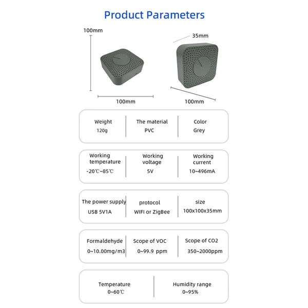 Tuya Intelligens 5 az 1-ben levegőminőség monitor - ZigBee