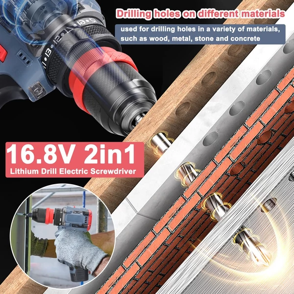 16,8 V 2 az 1-ben elektromos lítium fúrócsavarhúzó, 45 Nm nyomaték (2 akkumulátor)