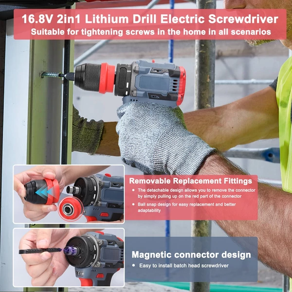 16,8 V 2 az 1-ben elektromos lítium fúrócsavarhúzó, 45 Nm nyomaték (2 akkumulátor)