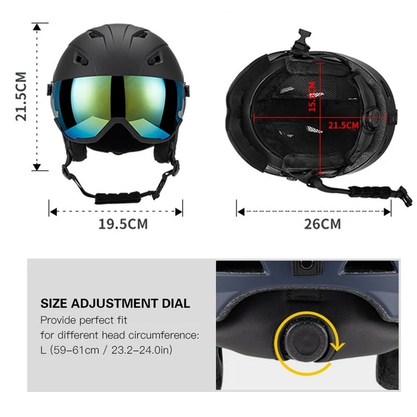 Integrált férfi és női sí/snowboard sisak eltávolítható védőszemüveggel - Fekete