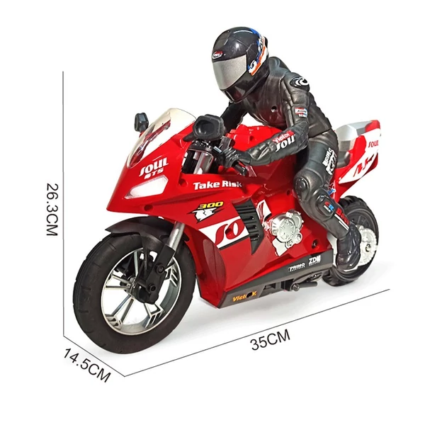 1/6 2,4 G-os távirányítós önkiegyensúlyozó kaszkadőr motorkerékpár helyben forog/360°-os sodródás - Piros, 3 akkumulátor