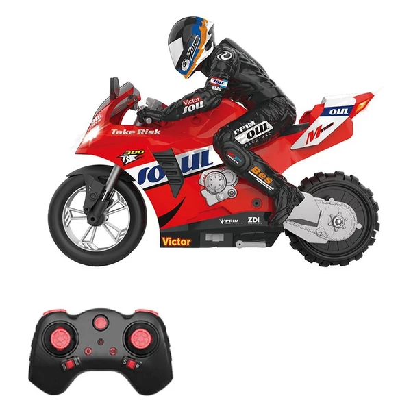 1/6 2,4 G-os távirányítós önkiegyensúlyozó kaszkadőr motorkerékpár helyben forog/360°-os sodródás - Piros, 3 akkumulátor