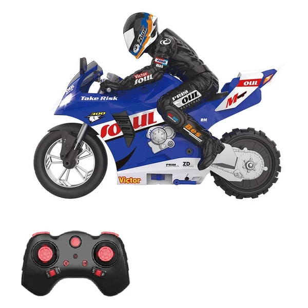 1/6 2,4 G-os távirányítós önkiegyensúlyozó kaszkadőr motorkerékpár helyben forog/360°-os sodródás - Kék, 3 akkumulátor